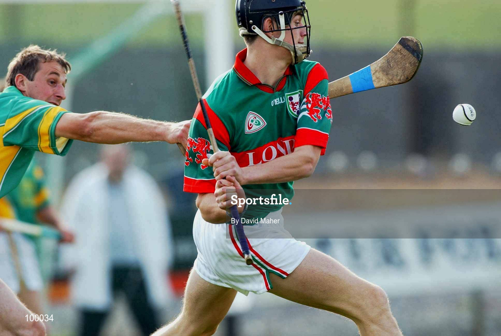 29 September 2002; Rory Hanniffy of Birr in action against Henry Kilmartin of Kilcormac / Killoughey during the Offaly County Senior Hurling Final match between Birr and Kilcormac / Kelloughey at St. Brendan's Park in Birr, Offaly. Photo by David Maher/Sportsfile