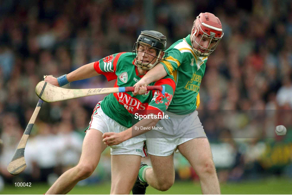 29 September 2002; Rory Hanniffy of Birr in action against Donal Franks of Kilcormac / Killoughey during the Offaly County Senior Hurling Final match between Birr and Kilcormac / Kelloughey at St. Brendan's Park in Birr, Offaly. Photo by David Maher/Sportsfile