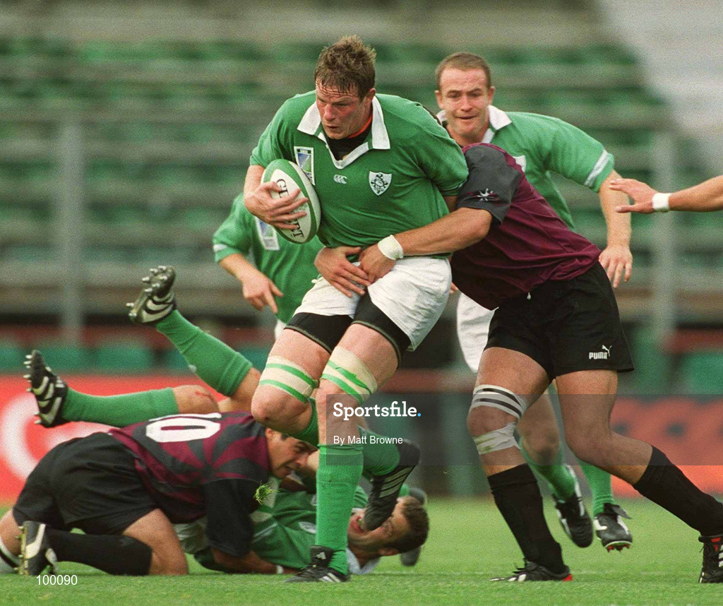 28 September 2002; Malcom O'Kelly of Ireland in action against George Chkhaidze of Georgia during the Rugby World Cup 2003 Qualifier match between Ireland and Georgia at Lansdowne Road in Dublin. Photo by Matt Browne/Sportsfile