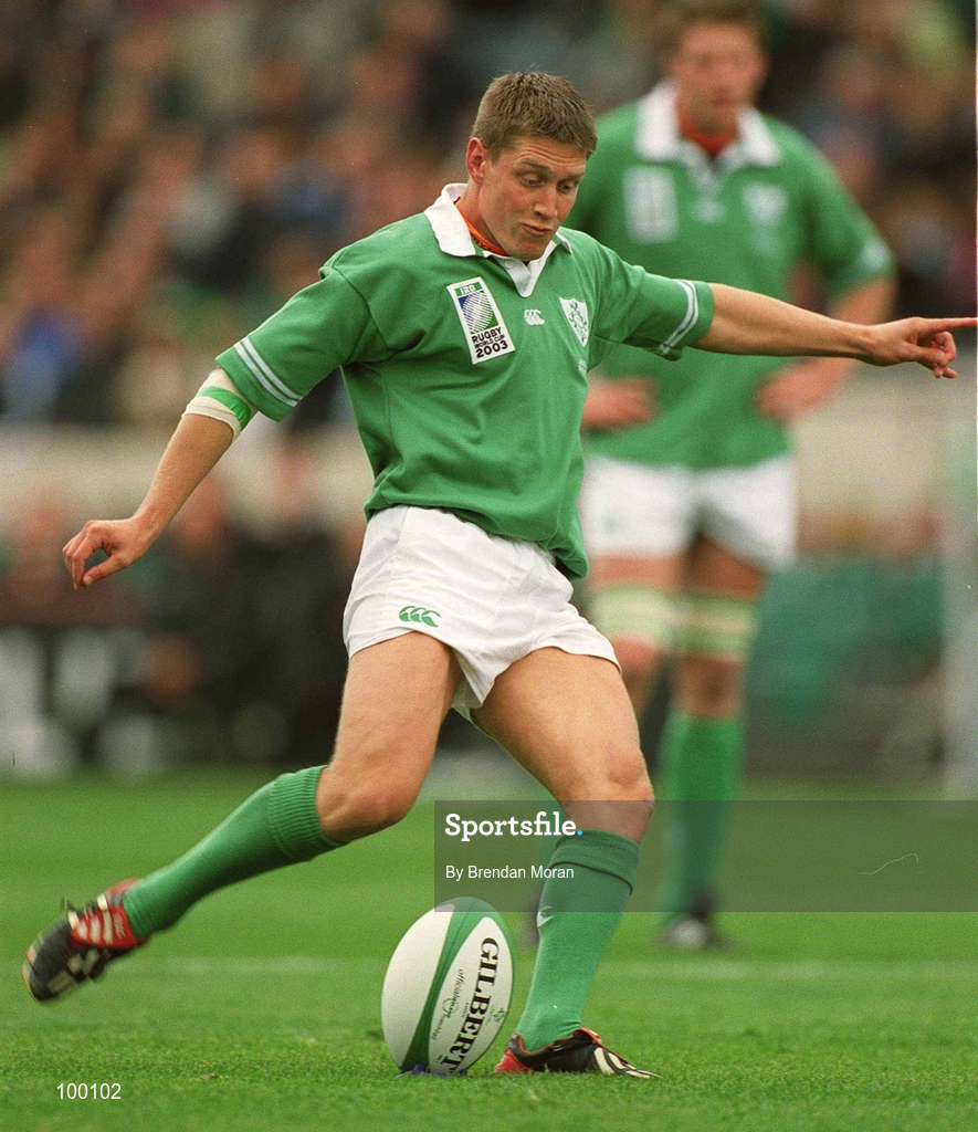 28 September 2002; Ronan O'Gara of Ireland during the Rugby World Cup 2003 Qualifier match between Ireland and Georgia at Lansdowne Road in Dublin. Photo by Brendan Moran/Sportsfile