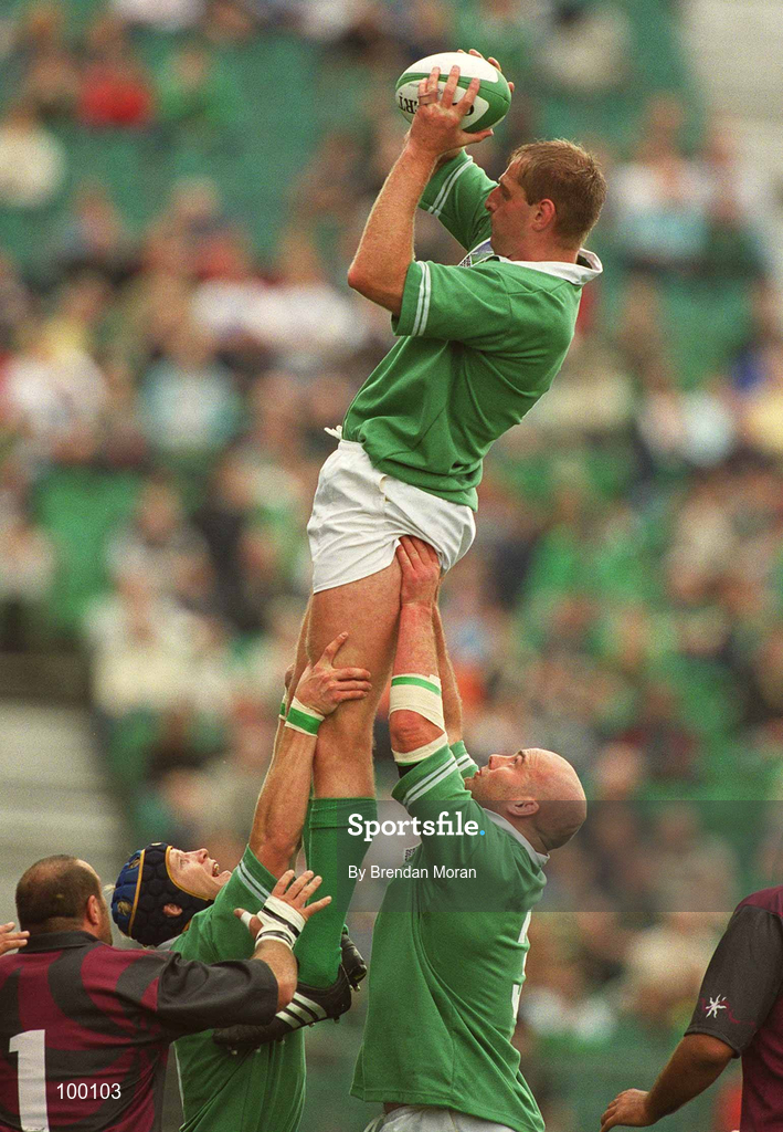 28 September 2002; Gary Longwell of Ireland during the Rugby World Cup 2003 Qualifier match between Ireland and Georgia at Lansdowne Road in Dublin. Photo by Brendan Moran/Sportsfile
