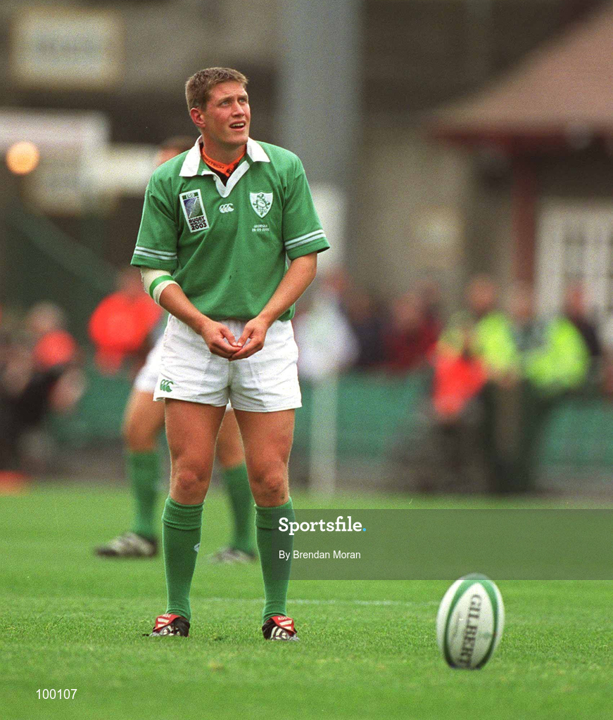28 September 2002; Ronan O'Gara of Ireland during the Rugby World Cup 2003 Qualifier match between Ireland and Georgia at Lansdowne Road in Dublin. Photo by Brendan Moran/Sportsfile