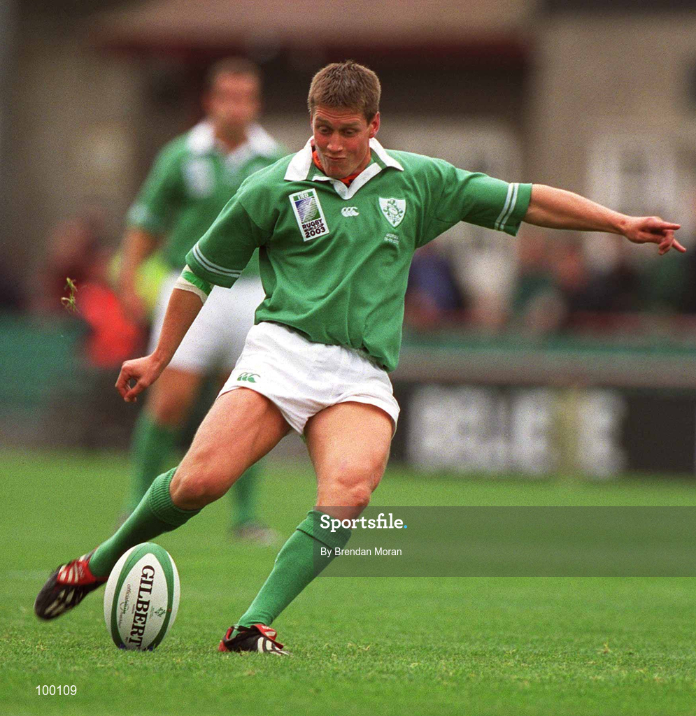 28 September 2002; Ronan O'Gara of Ireland during the Rugby World Cup 2003 Qualifier match between Ireland and Georgia at Lansdowne Road in Dublin. Photo by Brendan Moran/Sportsfile