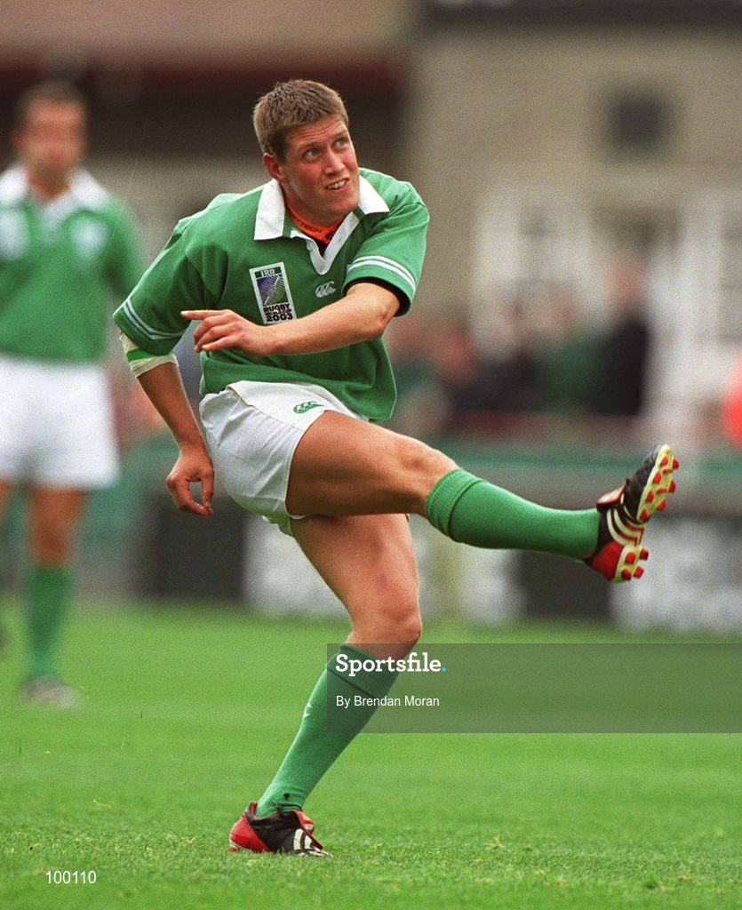 28 September 2002; Ronan O'Gara of Ireland during the Rugby World Cup 2003 Qualifier match between Ireland and Georgia at Lansdowne Road in Dublin. Photo by Brendan Moran/Sportsfile