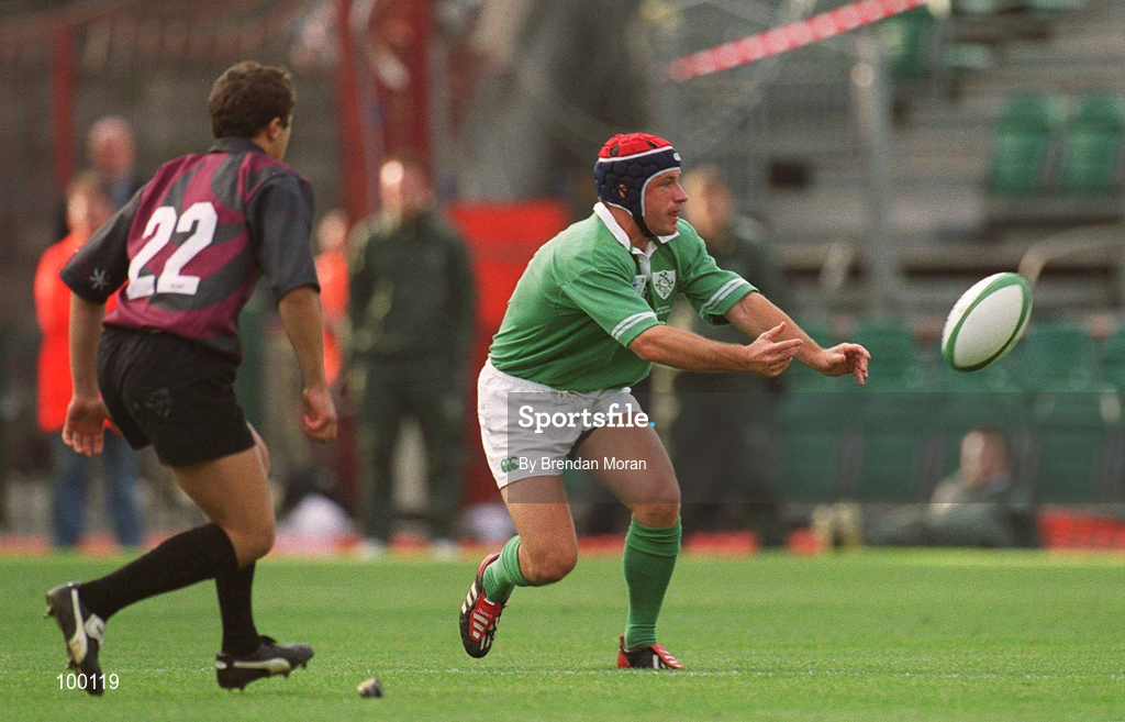 28 September 2002; David Humphreys of Ireland in action against Otar Barkalaia of Georgia during the Rugby World Cup 2003 Qualifier match between Ireland and Georgia at Lansdowne Road in Dublin. Photo by Brendan Moran/Sportsfile
