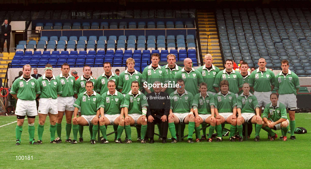 28 September 2002; The Ireland team prior to the Rugby World Cup 2003 Qualifier match between Ireland and Georgia at Lansdowne Road in Dublin. Photo by Brendan Moran/Sportsfile