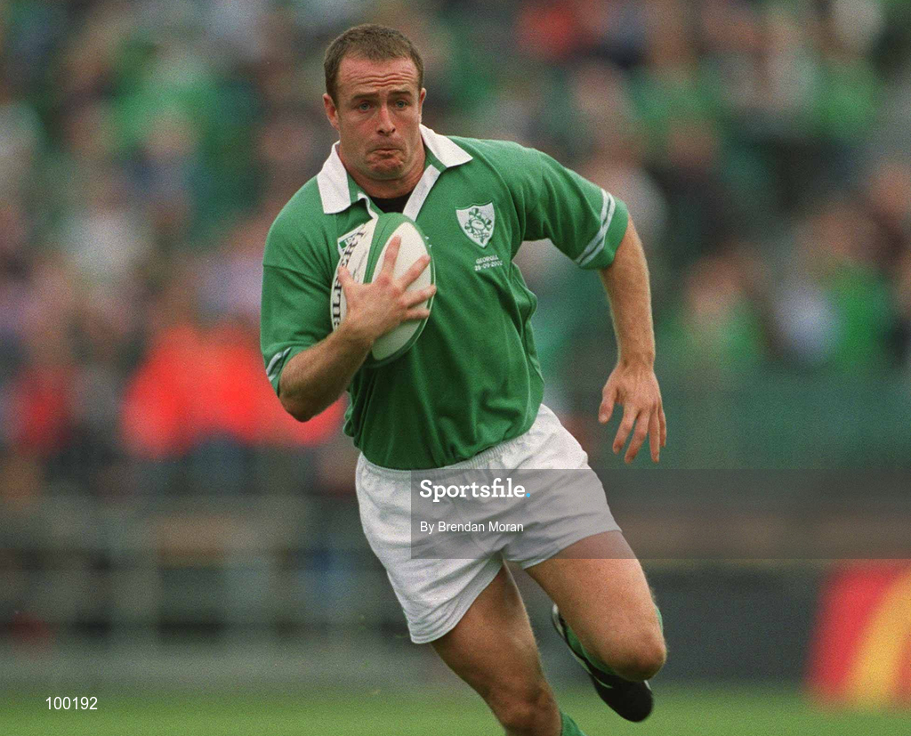 28 September 2002; Denis Hickie of Ireland during the Rugby World Cup 2003 Qualifier match between Ireland and Georgia at Lansdowne Road in Dublin. Photo by Brendan Moran/Sportsfile