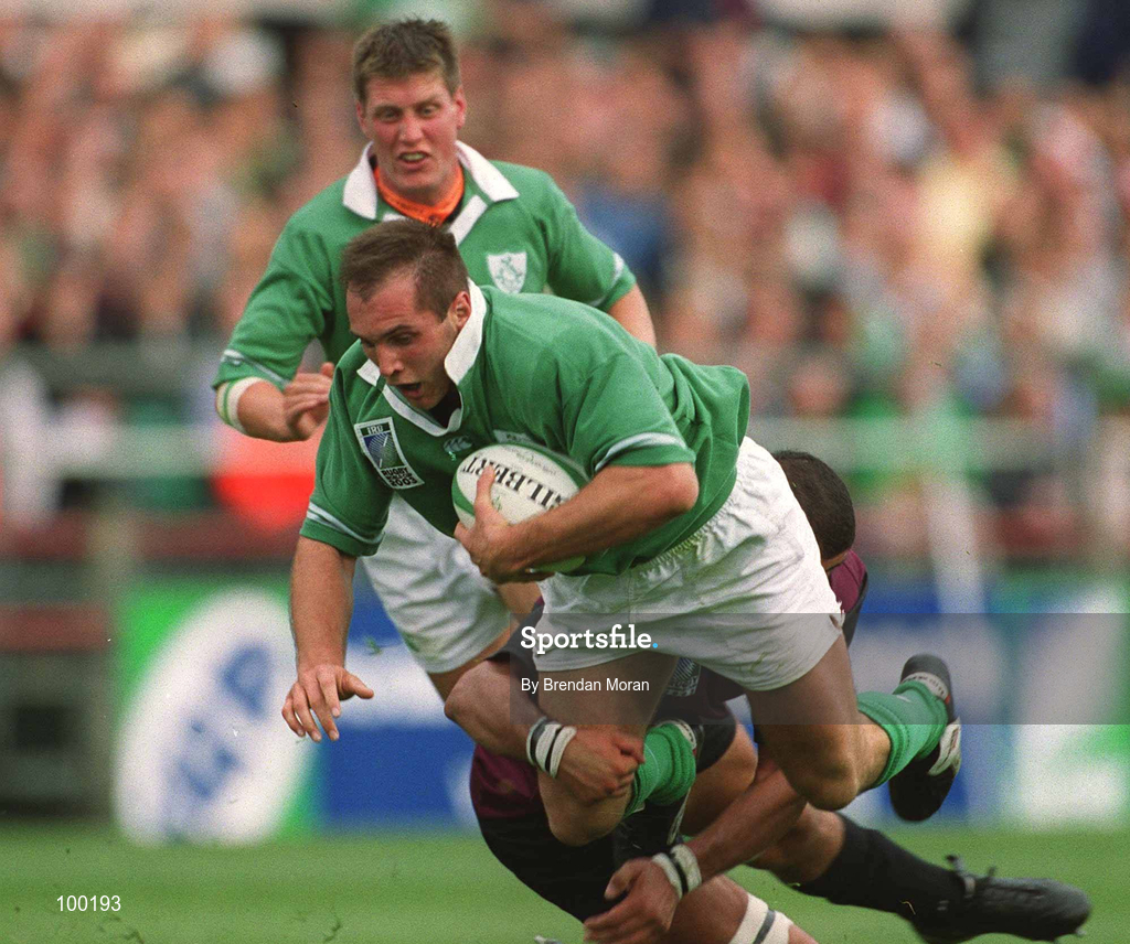 28 September 2002; Keith Gleeson of Ireland in action against Vano Nadiradze of Georgia during the Rugby World Cup 2003 Qualifier match between Ireland and Georgia at Lansdowne Road in Dublin. Photo by Brendan Moran/Sportsfile