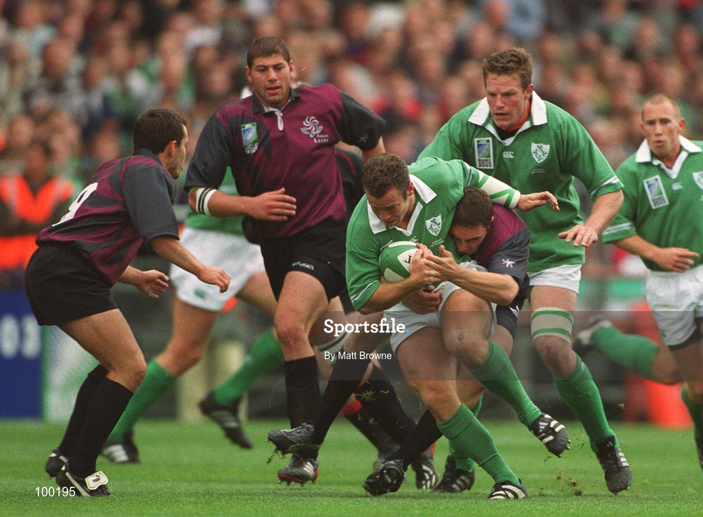28 September 2002; Kevin Maggs of Ireland in action against Ilia Zedguinidze of Georgia during the Rugby World Cup 2003 Qualifier match between Ireland and Georgia at Lansdowne Road in Dublin. Photo by Matt Browne/Sportsfile