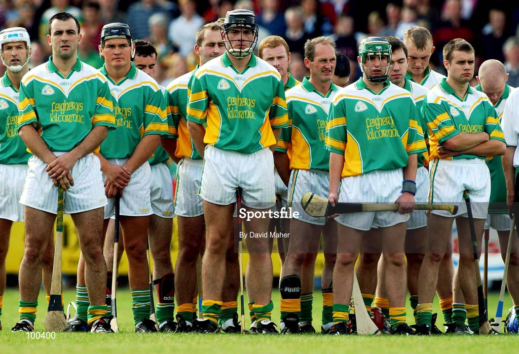 29 September 2002; The Kilcormac / Kelloughey team during the National Anthem prior to the Offaly County Senior Hurling Final match between Birr and Kilcormac / Kelloughey at St. Brendan's Park in Birr, Offaly. Photo by David Maher/Sportsfile
