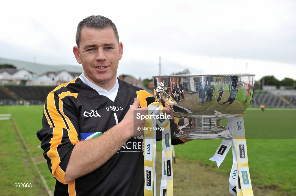 8 July 2012; Antrim captain Damian Quinn with the cup after the game. Ulster GAA Hurling Senior Championship Final, Antrim v Derry, Casement Park, Belfast, Co. Antrim. Picture credit: Barry Cregg / SPORTSFILE