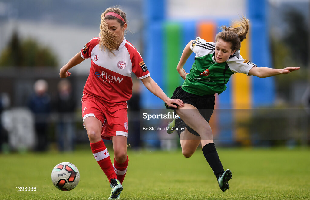 23 September 2017; Siobhan Killeen of Shelbourne Ladies in action against Heather Payne of Peamount United during the Continental Tyres Women's National League Cup Final match between Peamount United and Shelbourne Ladies at Greenogue in Dublin. Photo by Stephen McCarthy/Sportsfile