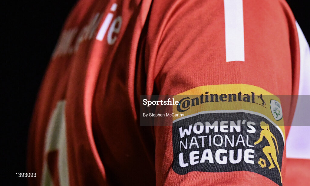 23 September 2017; A detailed view of the Continental Tyres Women's National League crest on the Shelbourne Ladies jersey during the Continental Tyres Women's National League Cup Final match between Peamount United and Shelbourne Ladies at Greenogue in Dublin. Photo by Stephen McCarthy/Sportsfile
