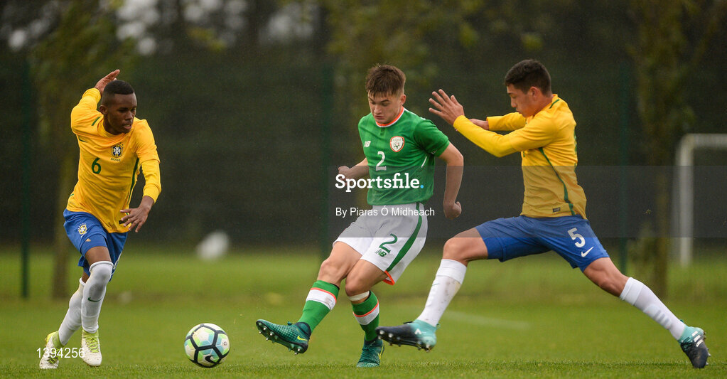 27 September 2017; Séamas Keogh of Ireland in action against Silva de Freitas of Brazil during the International Friendly match between Republic of Ireland and Brazil at the AUL Complex in Dublin. Photo by Piaras Ó Mídheach/Sportsfile
