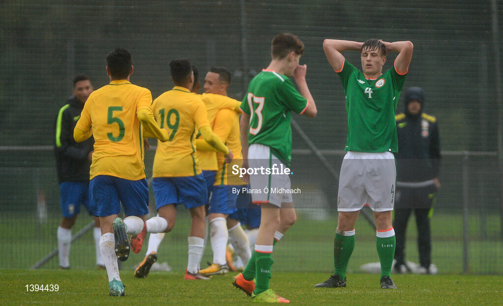 27 September 2017; Cian Kelly of Republic of Ireland reacts after Brazil scored their second goal during the International Friendly match between Republic of Ireland and Brazil at the AUL Complex in Dublin. Photo by Piaras Ó Mídheach/Sportsfile