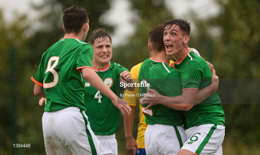 27 September 2017; Conor Power, right, of Republic of Ireland celebrates scoring his side's first goal during the International Friendly match between Republic of Ireland and Brazil at the AUL Complex in Dublin. Photo by Piaras Ó Mídheach/Sportsfile