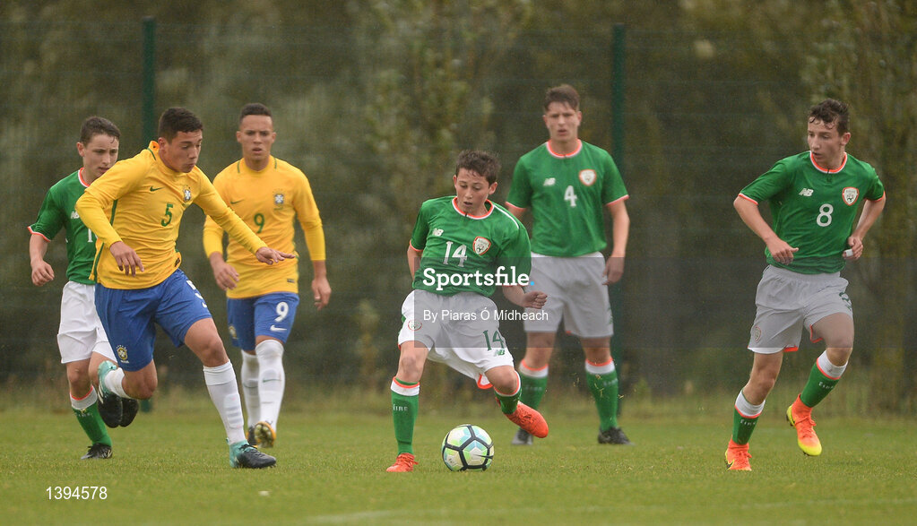 27 September 2017; Kian Leavy of Republic of Ireland during the International Friendly match between Republic of Ireland and Brazil at the AUL Complex in Dublin. Photo by Piaras Ó Mídheach/Sportsfile