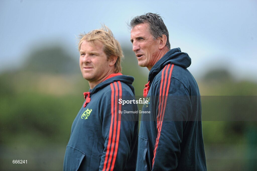 18 July 2012; Munster head coach Rob Penney, right, and backs coach Simon Mannix during squad training ahead of the 2012/13 season. Munster Rugby Squad Training, Cork Institute of Technology, Bishopstown, Cork. Picture credit: Diarmuid Greene / SPORTSFILE