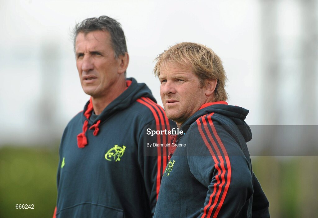 18 July 2012; Munster backs coach Simon Mannix and head coach Rob Penney, left, during squad training ahead of the 2012/13 season. Munster Rugby Squad Training, Cork Institute of Technology, Bishopstown, Cork. Picture credit: Diarmuid Greene / SPORTSFILE