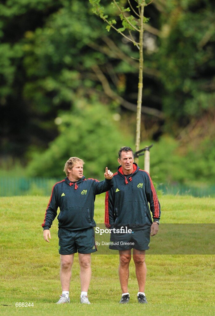 18 July 2012; Munster head coach Rob Penney, right, and backs coach Simon Mannix during squad training ahead of the 2012/13 season. Munster Rugby Squad Training, Cork Institute of Technology, Bishopstown, Cork. Picture credit: Diarmuid Greene / SPORTSFILE