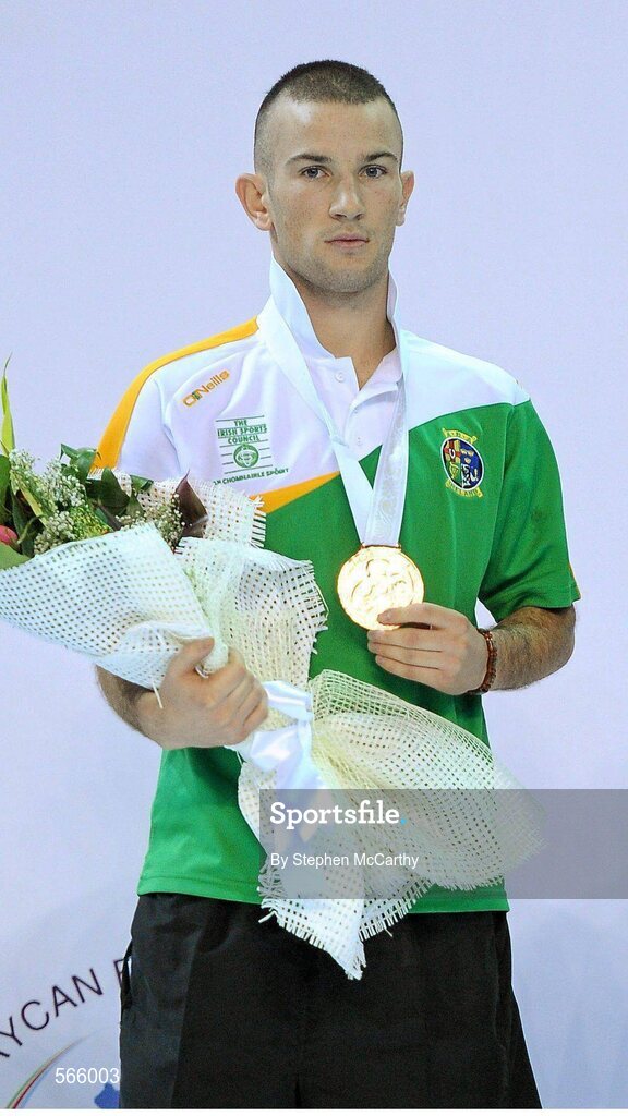 8 October 2011; John Joe Nevin, Cavan B.C., representing Ireland, after being presented with his 2011 AIBA World Boxing Championships 56kg bronze medal. 2011 AIBA World Boxing Championships. Heydar Aliyev Sports and Exhibition Complex, Baku, Azerbaijan. Picture credit: Stephen McCarthy / SPORTSFILE