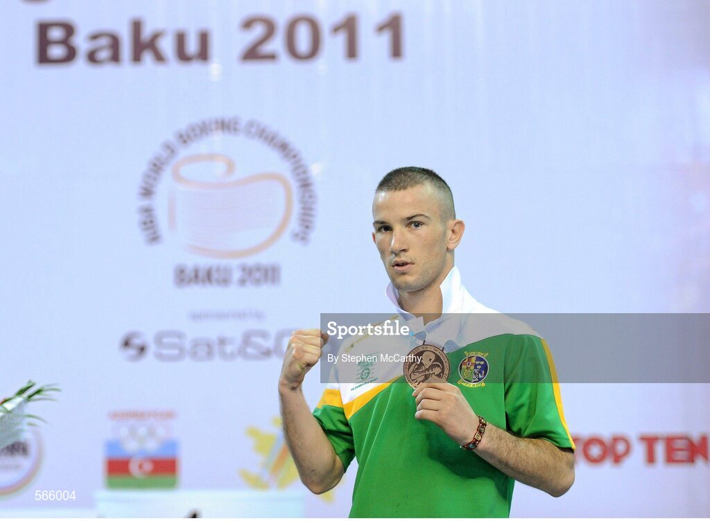 8 October 2011; John Joe Nevin, Cavan B.C., representing Ireland, after being presented with his 2011 AIBA World Boxing Championships 56kg bronze medal. 2011 AIBA World Boxing Championships. Heydar Aliyev Sports and Exhibition Complex, Baku, Azerbaijan. Picture credit: Stephen McCarthy / SPORTSFILE