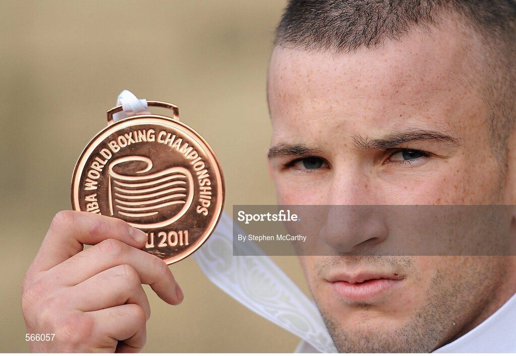 8 October 2011; John Joe Nevin, Cavan B.C., representing Ireland, with his 2011 AIBA World Boxing Championships 56kg bronze medal. 2011 AIBA World Boxing Championships. Old City, Baku, Azerbaijan. Picture credit: Stephen McCarthy / SPORTSFILE
