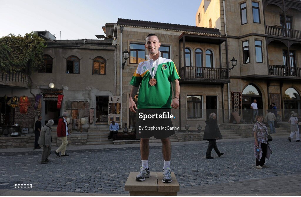 8 October 2011; John Joe Nevin, Cavan B.C., representing Ireland, with his 2011 AIBA World Boxing Championships 56kg bronze medal. 2011 AIBA World Boxing Championships. Old City, Baku, Azerbaijan. Picture credit: Stephen McCarthy / SPORTSFILE