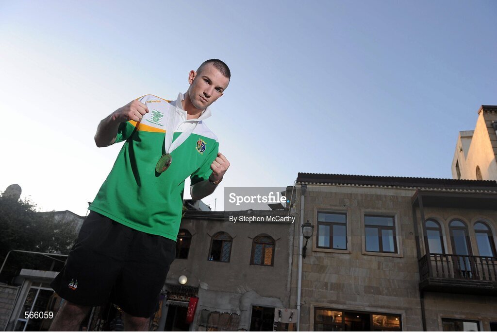 8 October 2011; John Joe Nevin, Cavan B.C., representing Ireland, with his 2011 AIBA World Boxing Championships 56kg bronze medal. 2011 AIBA World Boxing Championships. Old City, Baku, Azerbaijan. Picture credit: Stephen McCarthy / SPORTSFILE