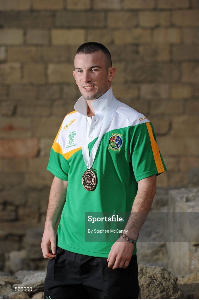 8 October 2011; John Joe Nevin, Cavan B.C., representing Ireland, with his 2011 AIBA World Boxing Championships 56kg bronze medal. 2011 AIBA World Boxing Championships. Old City, Baku, Azerbaijan. Picture credit: Stephen McCarthy / SPORTSFILE