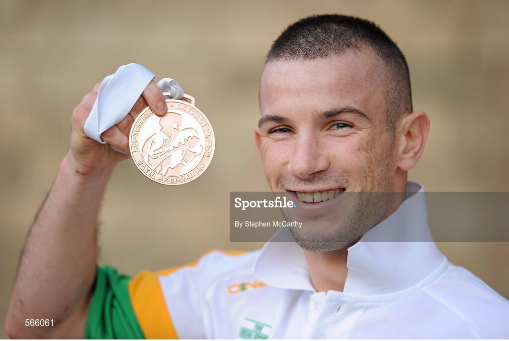 8 October 2011; John Joe Nevin, Cavan B.C., representing Ireland, with his 2011 AIBA World Boxing Championships 56kg bronze medal. 2011 AIBA World Boxing Championships. Old City, Baku, Azerbaijan. Picture credit: Stephen McCarthy / SPORTSFILE
