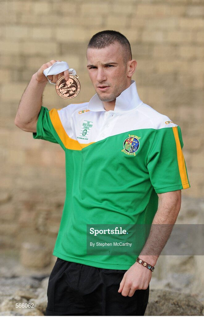 8 October 2011; John Joe Nevin, Cavan B.C., representing Ireland, with his 2011 AIBA World Boxing Championships 56kg bronze medal. 2011 AIBA World Boxing Championships. Old City, Baku, Azerbaijan. Picture credit: Stephen McCarthy / SPORTSFILE