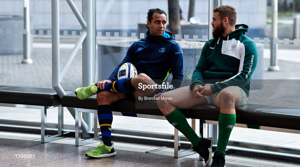 2 October 2017; Leinster captain Isa Nacewa, left, and Dean Budd of Benetton Rugby in attendance at the European Rugby Champions Cup and Challenge Cup 2017/18 season launch for PRO14 clubs at the Convention Centre in Dublin. Photo by Brendan Moran/Sportsfile