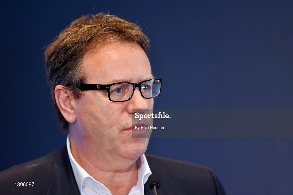 2 October 2017; Simon Halliday, Chairman of EPCR, speaking at the European Rugby Champions Cup and Challenge Cup 2017/18 season launch for PRO14 clubs at the Convention Centre in Dublin. Photo by Eóin Noonan/Sportsfile