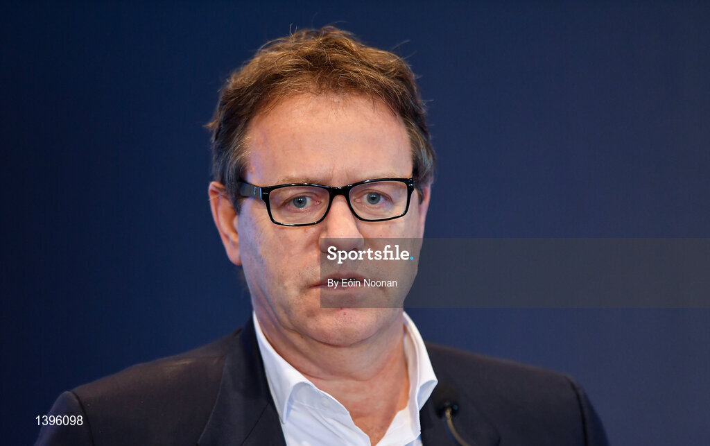 2 October 2017; Simon Halliday, Chairman of EPCR, speaking at the European Rugby Champions Cup and Challenge Cup 2017/18 season launch for PRO14 clubs at the Convention Centre in Dublin. Photo by Eóin Noonan/Sportsfile