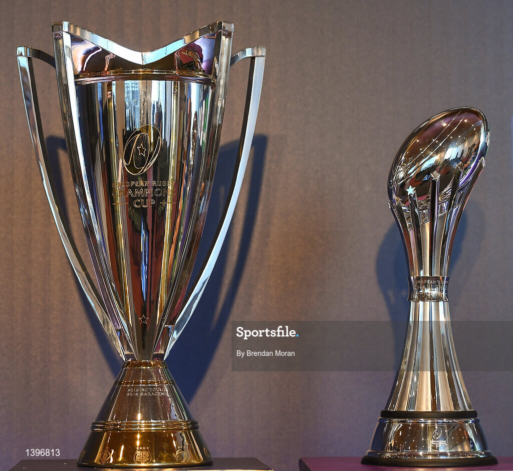 2 October 2017; A general view of the European Rugby Champions Cup, left, and the European Rugby Challenge Cup at the European Rugby Champions Cup and Challenge Cup 2017/18 season launch for PRO14 clubs at the Convention Centre in Dublin. Photo by Brendan Moran/Sportsfile