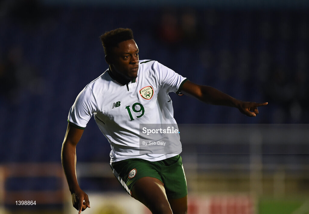 7 October 2017; Jonathan Afolabi of Republic of Ireland celebrates after scoring his side's first goal during the UEFA European U19 Championship Qualifier match between Republic of Ireland and Cyprus at the Regional Sports Centre in Waterford. Photo by Seb Daly/Sportsfile