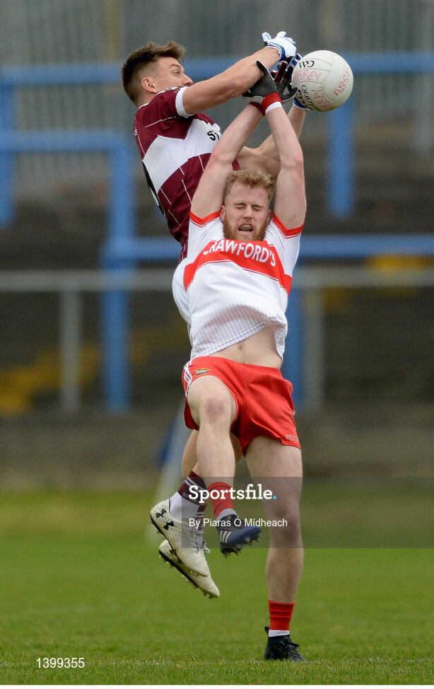 8 October 2017; John Keegan of Mullinalaghta St Columba's in action against Russell Brady of Abbeylara, during the Longford County Senior Football Championship Final match between Abbeylara and Mullinalaghta St Columba's at Glennon Brothers Pearse Park in Longford. Photo by Piaras Ó Mídheach/Sportsfile