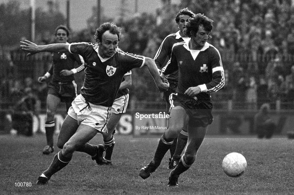 30 April 1980; Paul McGee, Ireland, in action against Switzerland. Friendly International, Republic of Ireland v Switzerland, Lansdowne Road, Dublin. Picture credit; Ray McManus / SPORTSFILE