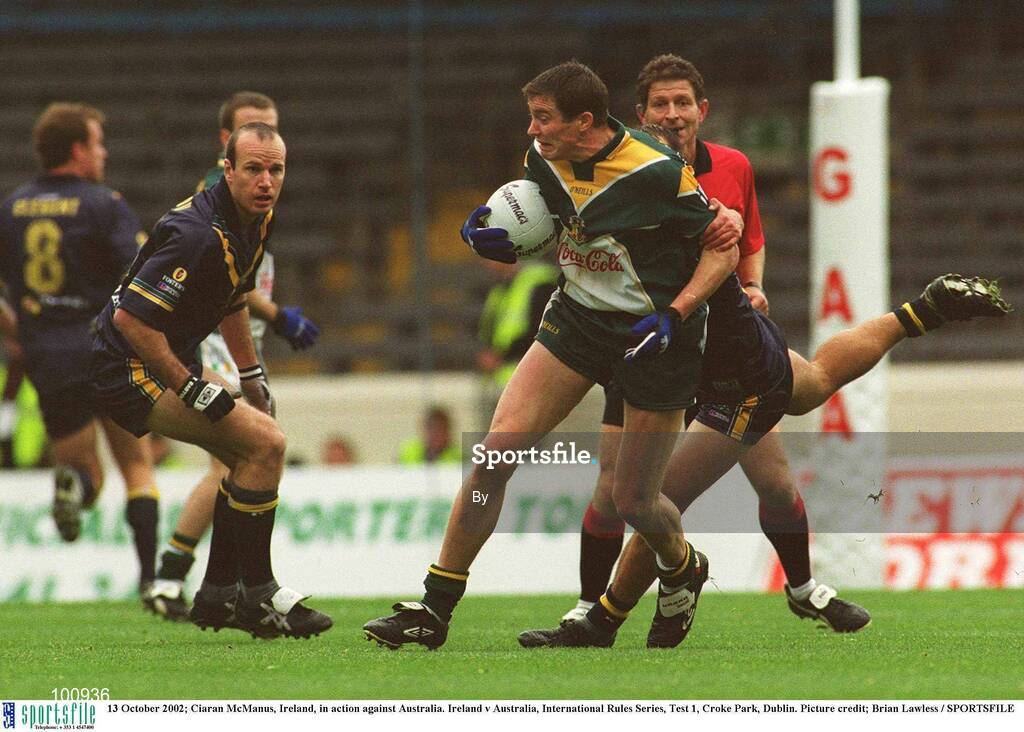 13 October 2002; Ciaran McManus, Ireland, in action against Australia. Ireland v Australia, International Rules Series, Test 1, Croke Park, Dublin. Picture credit; Brian Lawless / SPORTSFILE