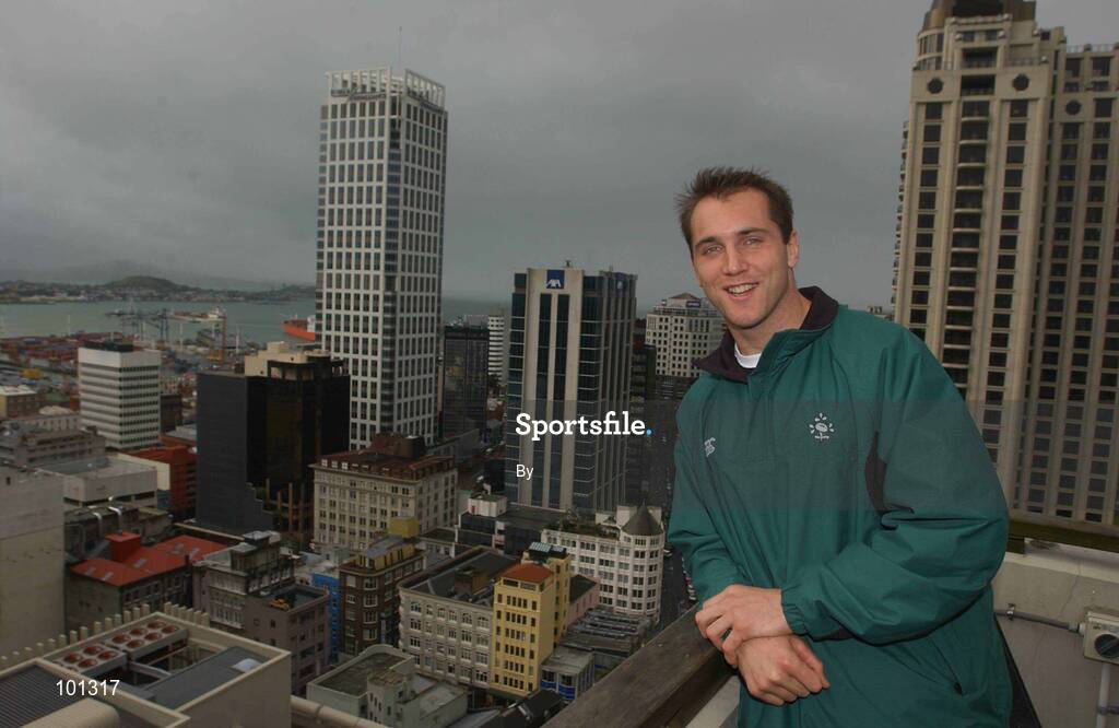 21 June 2002; Ireland's Keith Gleeson pictured on the roof of the City Life Hotel in Auckland, New Zealand. Rugby. Picture credit; Matt Browne / SPORTSFILE *EDI*