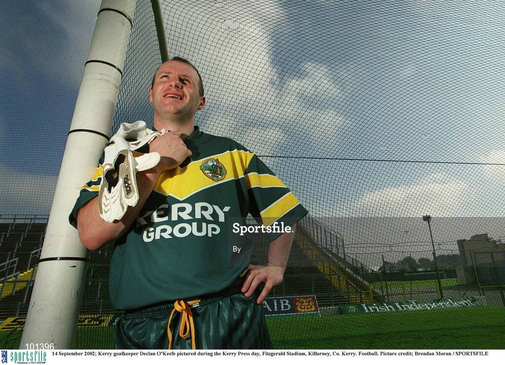 14 September 2002; Kerry goalkeeper Declan O'Keefe pictured during the Kerry Press day, Fitzgerald Stadium, Killarney, Co. Kerry. Football. Picture credit; Brendan Moran / SPORTSFILE