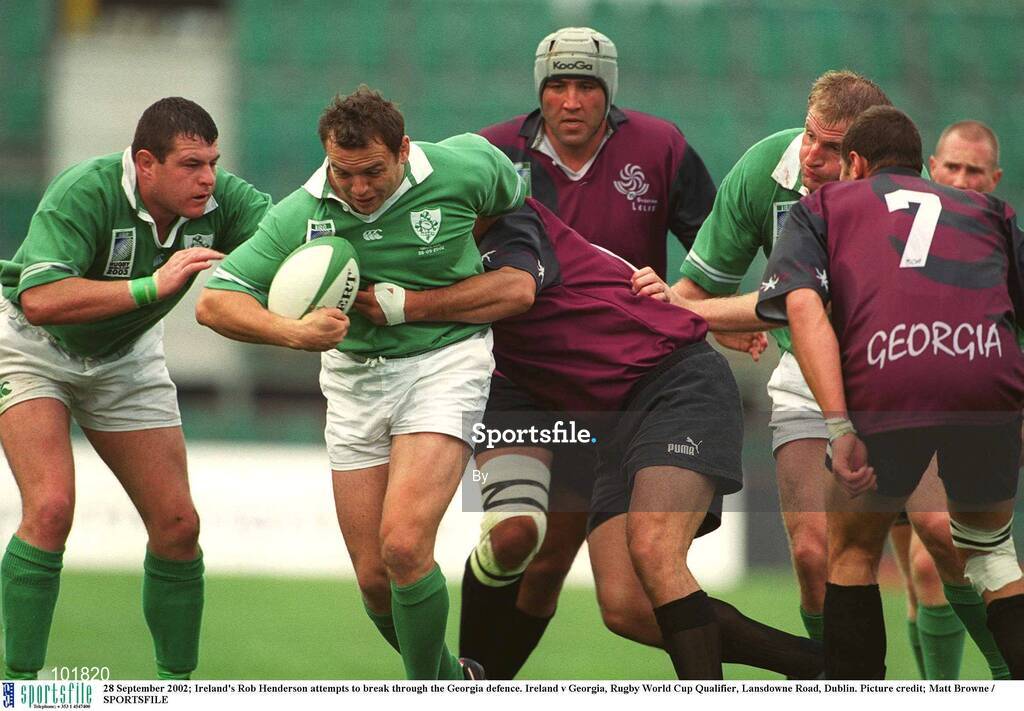 28 September 2002; Ireland's Rob Henderson attempts to break through the Georgia defence. Ireland v Georgia, Rugby World Cup Qualifier, Lansdowne Road, Dublin. Picture credit; Matt Browne / SPORTSFILE