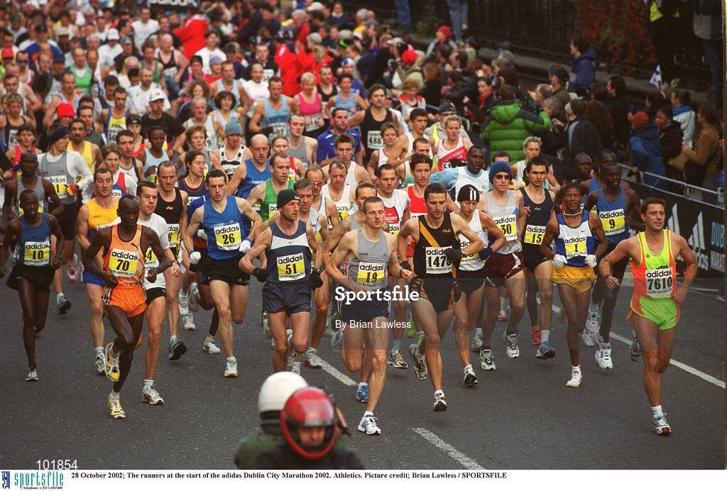 28 October 2002; The runners at the start of the adidas Dublin City Marathon 2002. Athletics. Picture credit; Brian Lawless / SPORTSFILE