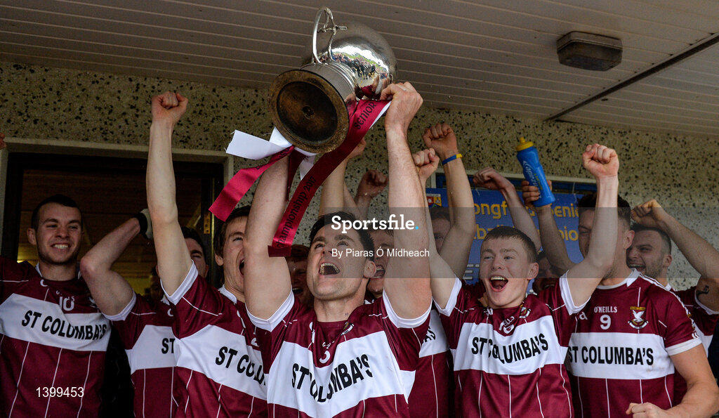 8 October 2017; Mullinalaghta St Columba's captain Shane Mulligan lifts the Seán Connolly Cup after the Longford County Senior Football Championship Final match between Abbeylara and Mullinalaghta St Columba's at Glennon Brothers Pearse Park in Longford. Photo by Piaras Ó Mídheach/Sportsfile