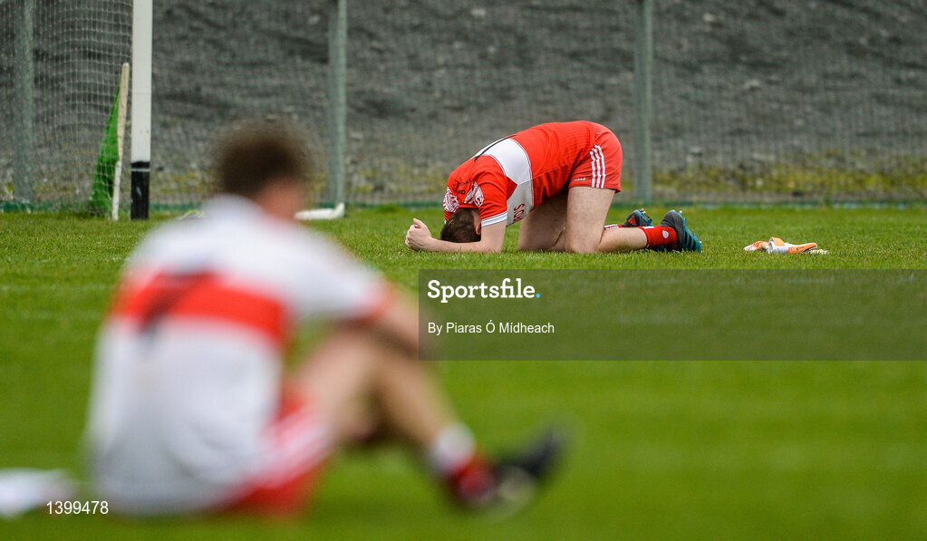 8 October 2017; Gavin Kelly of Abbeylara dejected after the Longford County Senior Football Championship Final match between Abbeylara and Mullinalaghta St Columba's at Glennon Brothers Pearse Park in Longford. Photo by Piaras Ó Mídheach/Sportsfile