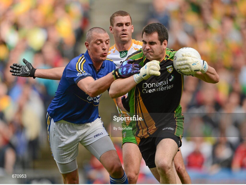 5 August 2012; Paul Durcan, Donegal, in action against Kieran Donaghy, Kerry. GAA Football All-Ireland Senior Championship Quarter-Final, Donegal v Kerry, Croke Park, Dublin. Photo by Sportsfile