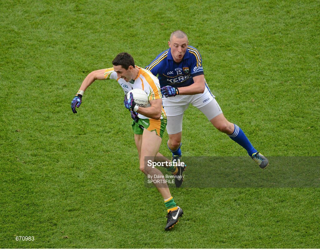 5 August 2012; Rory Kavanagh, Donegal, in action against Kieran Donaghy, Kerry. GAA Football All-Ireland Senior Championship Quarter-Final, Donegal v Kerry, Croke Park, Dublin. Picture credit: Dáire Brennan / SPORTSFILE