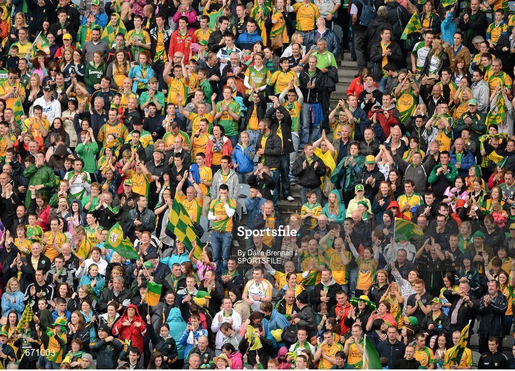 5 August 2012; Donegal supporters celebrate at the end of the game. GAA Football All-Ireland Senior Championship Quarter-Final, Donegal v Kerry, Croke Park, Dublin. Picture credit: Dáire Brennan / SPORTSFILE