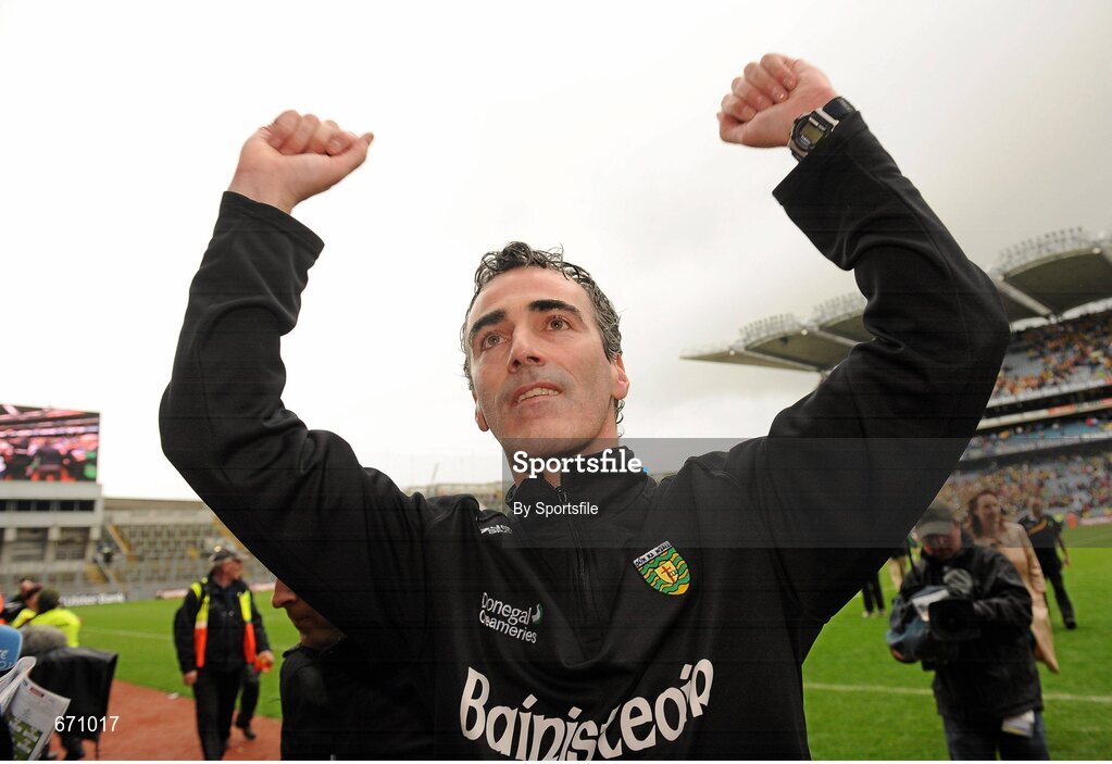 5 August 2012; Donegal manager Jim McGuinness celebrates after the game. GAA Football All-Ireland Senior Championship Quarter-Final, Donegal v Kerry, Croke Park, Dublin. Photo by Sportsfile